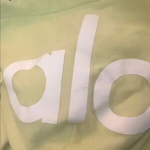 Alo yoga Light Green/yellow GIANT logo Hoodie size XL EUC